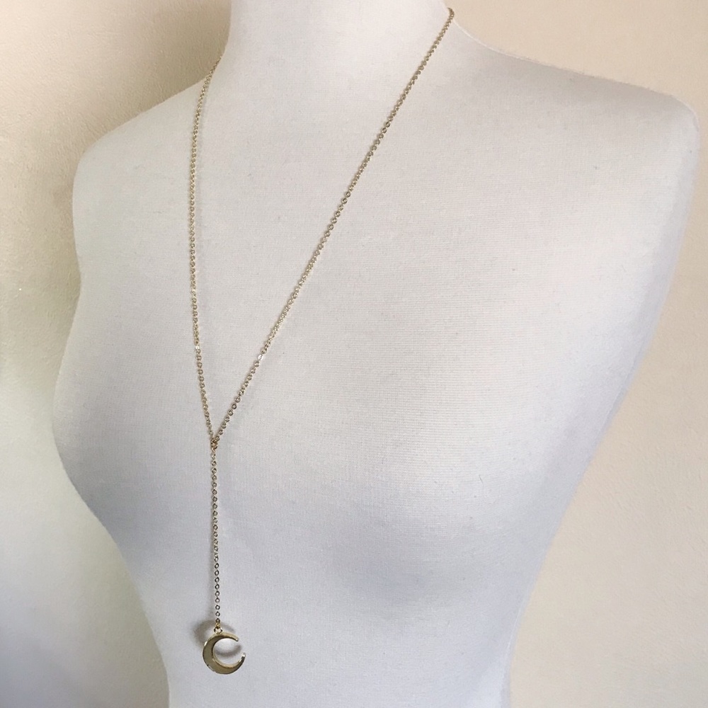 ✨HP✨ Pearl 14K Crescent Moon Lariat Necklace - Picture 3 of 9